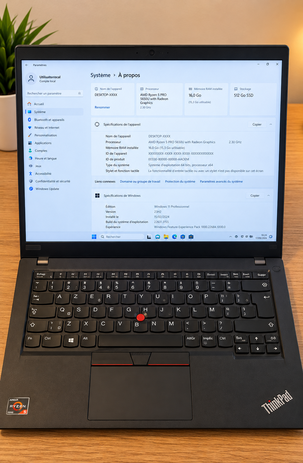 ThinkPad X13 gen 1 Ryzen 3 8 Gb RAM 256 Gb SSD écran full hd tactile